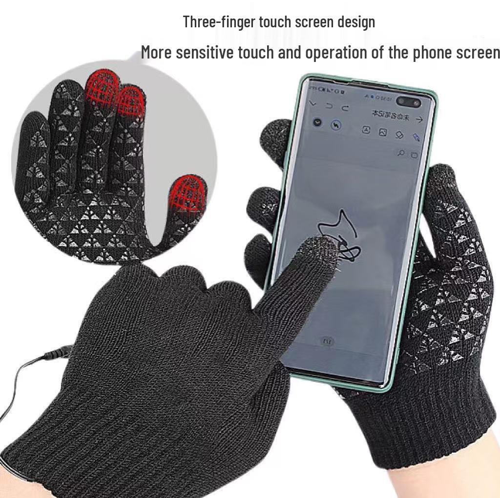 USB Rechargeable Non-slip Heated Gloves with Adjustable Temperature and Thickened Five-finger Design for Warmth