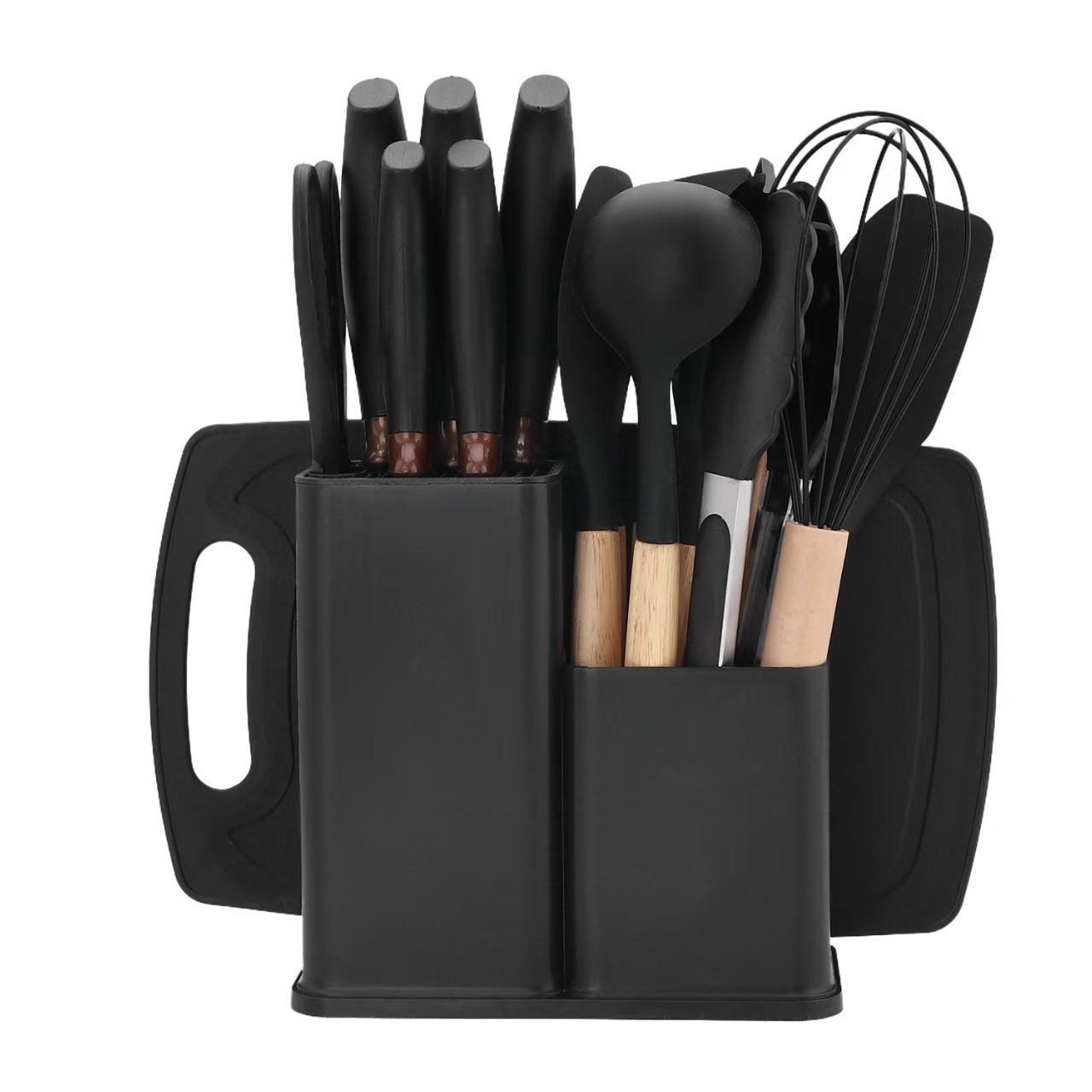 19-Piece Non-Stick Kitchenware Set: Silicone Spatula & Spoon with Wooden Handles + Knife Set in Stock