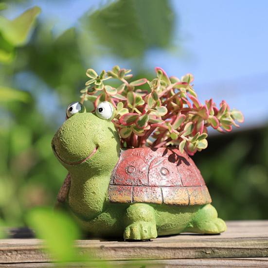 Flowerpot Colorful Turtle Shape Resin Planter Cartoon Style Indoor Outdoor Decorative Gardening Container