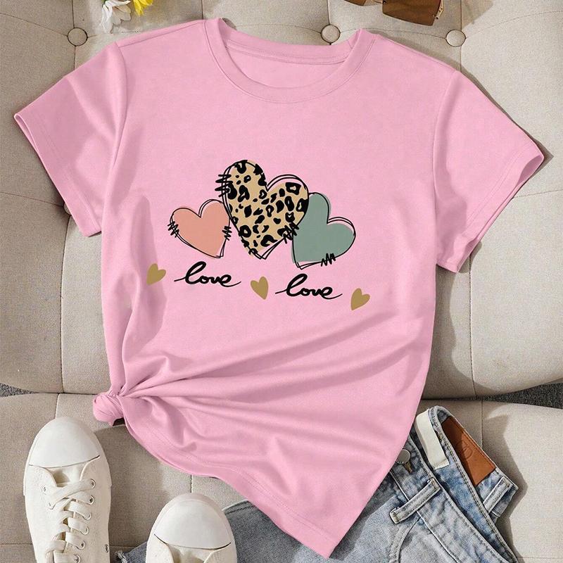 Mode Dam Personlighet Kärlekstryck T-shirt Rolig Casual O-hals Kortärmad T-shirt Sommar Dam T-shirt