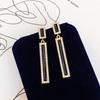 Fashion Black Color Enamel Rectangle Drop Earrings for Women Geometric Inlay Rhinestone Long Ear Wedding Party Jewelry