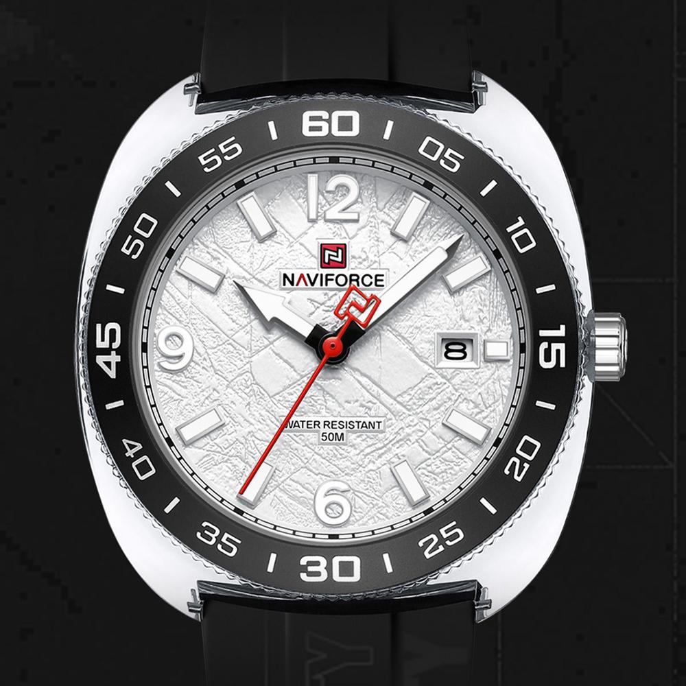 NAVIFORCE Original Men Calendar Watch Quartz Movement Round Case Luminous Pointer 50m Waterproof Silicone Strap Men Casual Watch NF7132