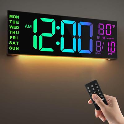 HUO JI Digital Wall Large Alarm Clock with Night Remote LED Brightness Light Large USB for Living Clock, 16.2-inch Light, Control, Clock, Adjustment,