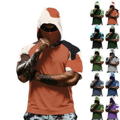 Men's Summer Camouflage Gradient Drying Short-sleeved T-shirt, Sun Clothing, Fishing, Fitness, Sports, Hooded Short-sleeved Shirt