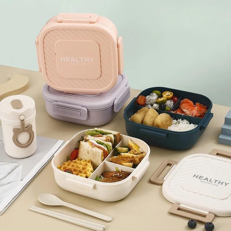 1Pcs 1300ml Portable Lunch Box Microwave Bento Boxes with Tableware for Kids School Office Leakproof Food Storage Container