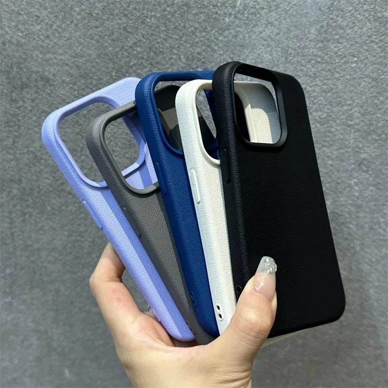 Luxury Matte Soft Leather Candy Phone Case For iPhone 15 14 Plus 13 12 11 16 Pro Max Lens Protection Shockproof Silicone Cover