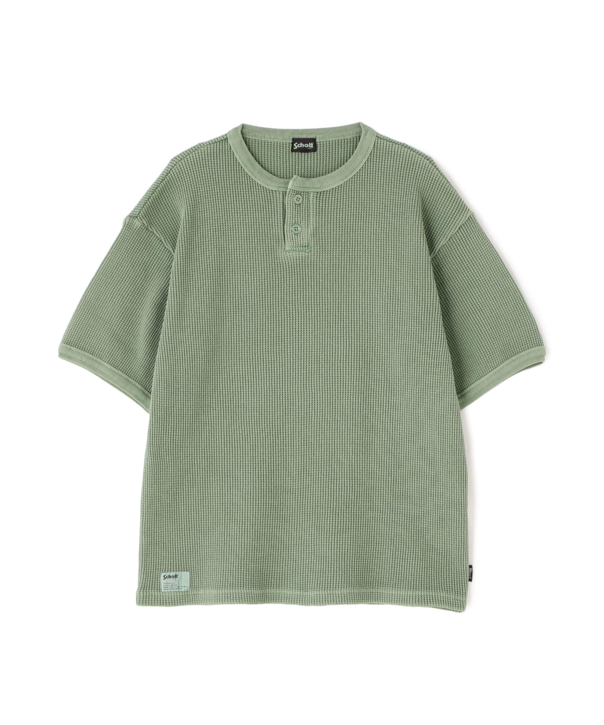 

Schott THERMAL PIGMENT OD HENLEY NECK T-SHIRT / Thermal Overdyed Henley Neck T-Shirt, Men s, XL, 401, Sage, 782-3934009