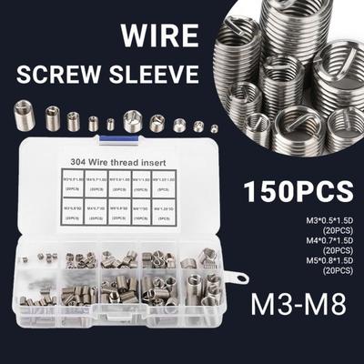 150pcs 7 Sizes Thread Repairing Tool 304 Stainless Steel Silver Wire Insert Screws Spark Plug Repair Spark Plug