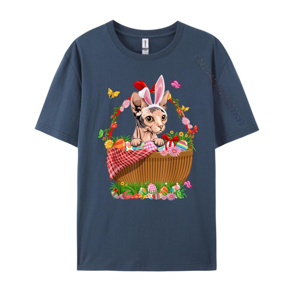 

Cute Sphynx Cat With Bunny Ears In Egg Basket Easter Day Anime T Shirts Anime Camisa Hip Hop 4XL
