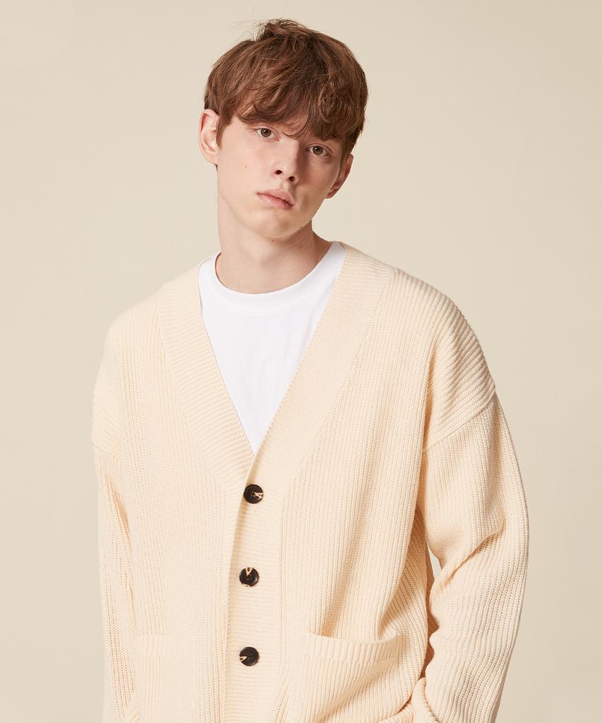 BLOND9 Basic Rib Knit Cardigan_Ivory