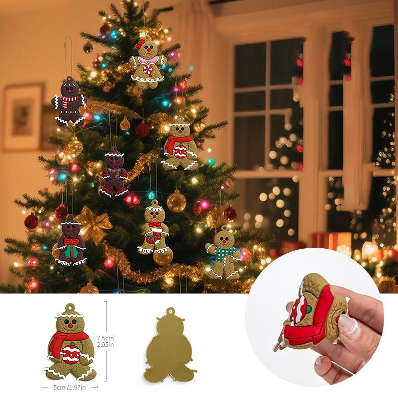 16Pcs/set Christmas Decorations PVC Christmas Gingerbread Man Pendant Xmas Tree Hanging Ornaments Gifts DIY Festival Home Decor