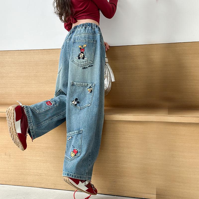 

Girls Cartoon Straight Leg Wide Jeans - Spring/Autumn 2025 Collection for Big Kids 170 cm синий