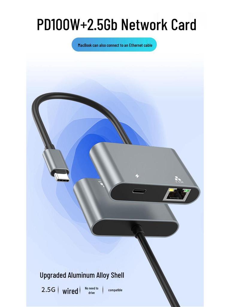 USB-C Netzwerkkarte mit PD-Stromversorgung für Mobiltelefon, Tablet, Laptop, Switch, Spielekonsole
