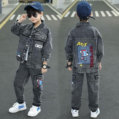 Erkek Çocuk Sonbahar Kot Takım 8-10 Yaş Çocuk Moda Kot Ceket Kot 2 Parça Set