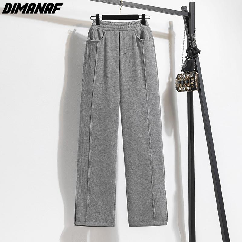 DIMANAF 2023 Plus Size Winter Lange Broek Vrouwen Elastisch Effen Casual Los Volle Lengte Basic Dame Broek Broek Katoen Dik A