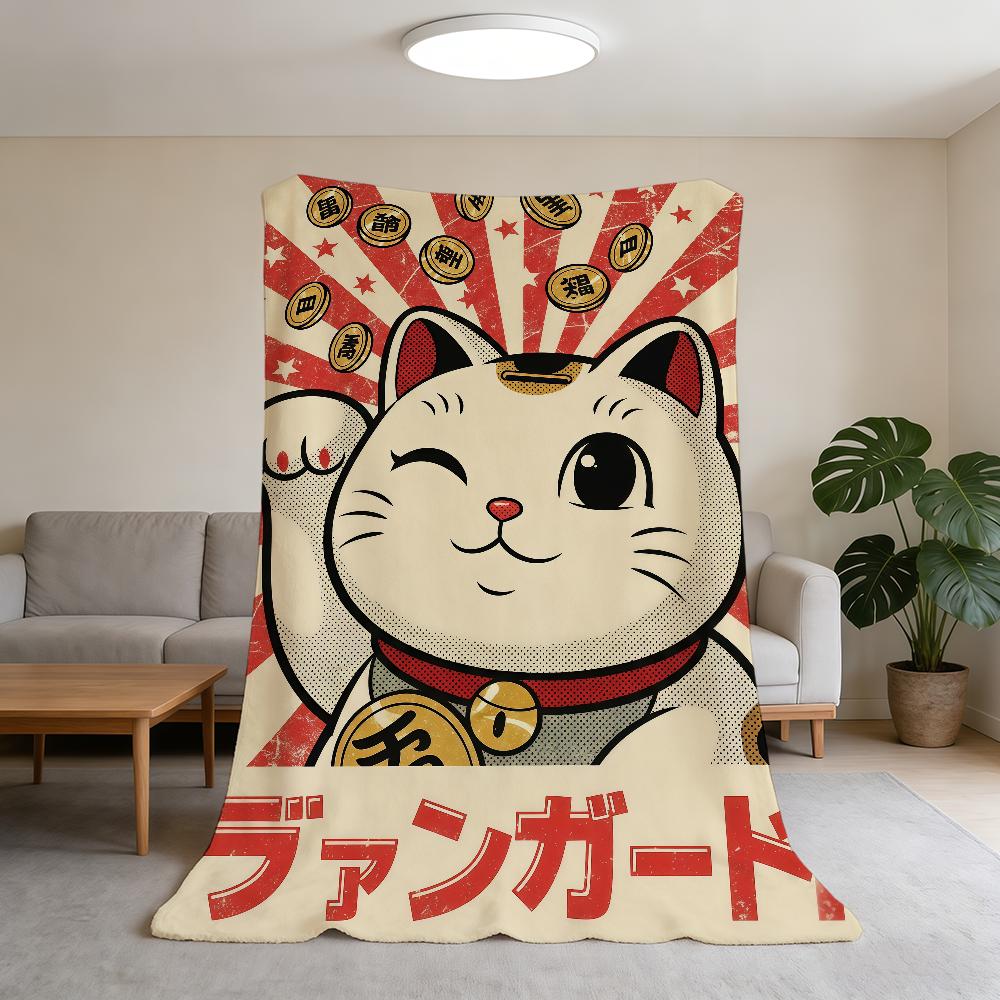 Blanket Super Luck Warm Maneki Comfortable Plush Throw Money Blanket Child Home Sofa Bedroom Rich Cat Neko Gift