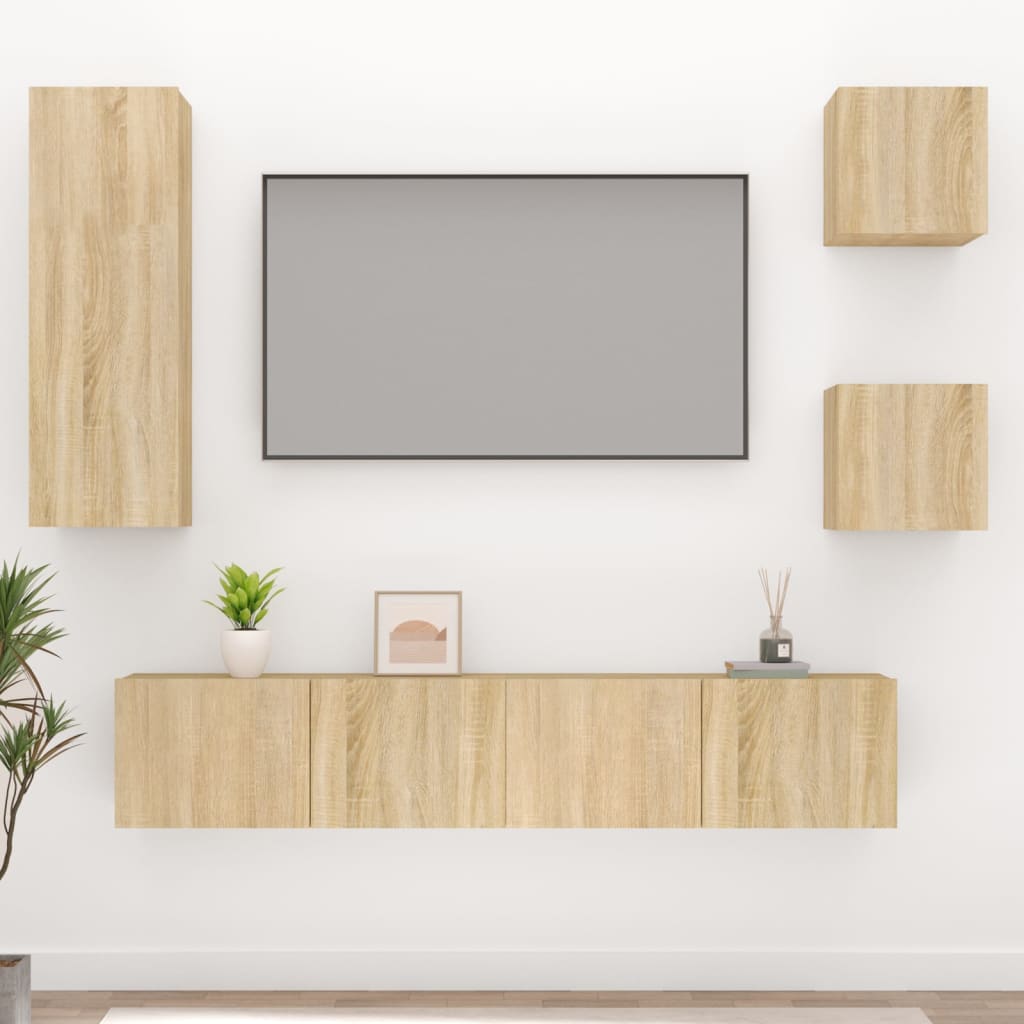 5 Piece TV Cabinet Set In Sonoma Oak Effect Particle Board