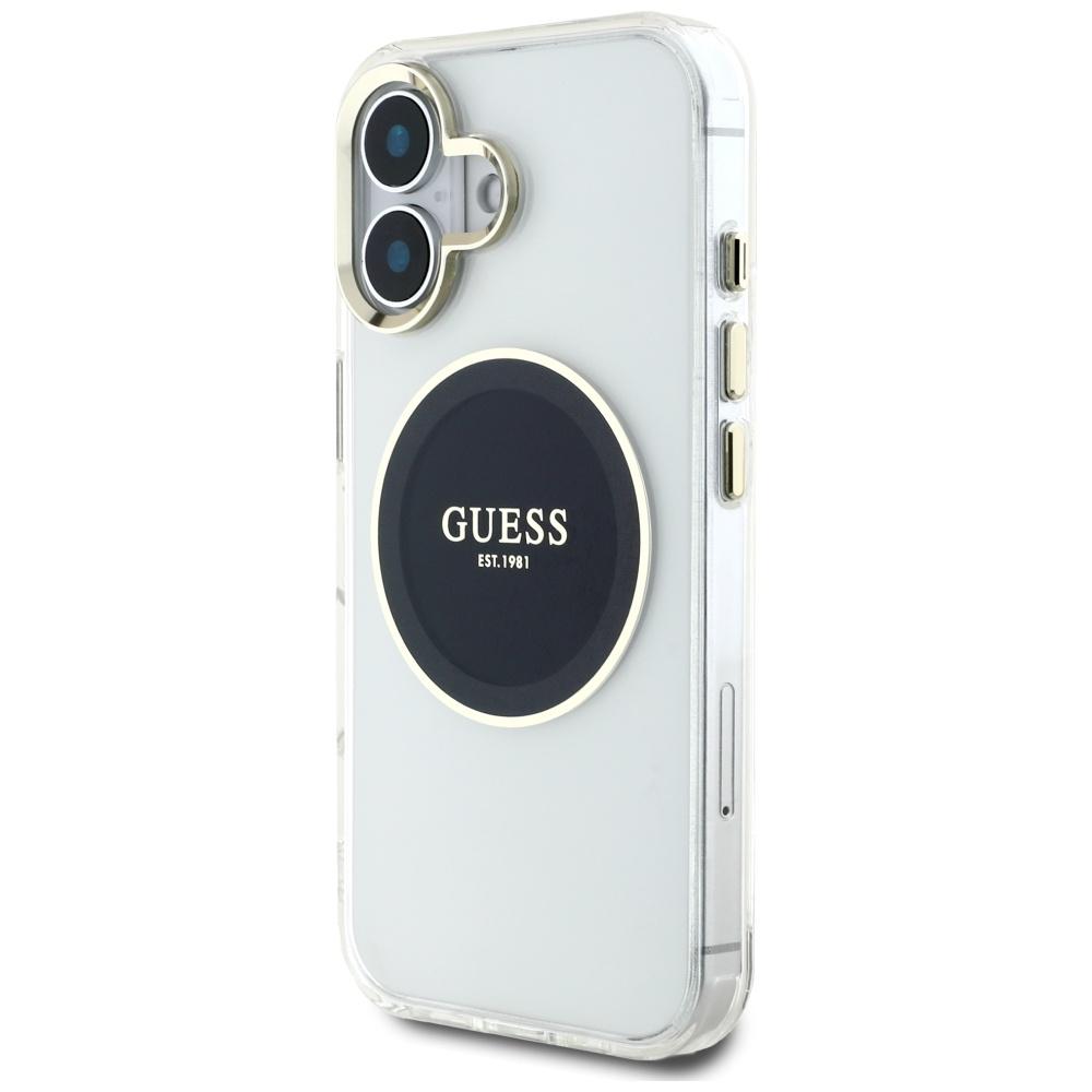Guess Iml Metal Colored Circle Case Classic Logo Magsafe For iPhone 16 Black