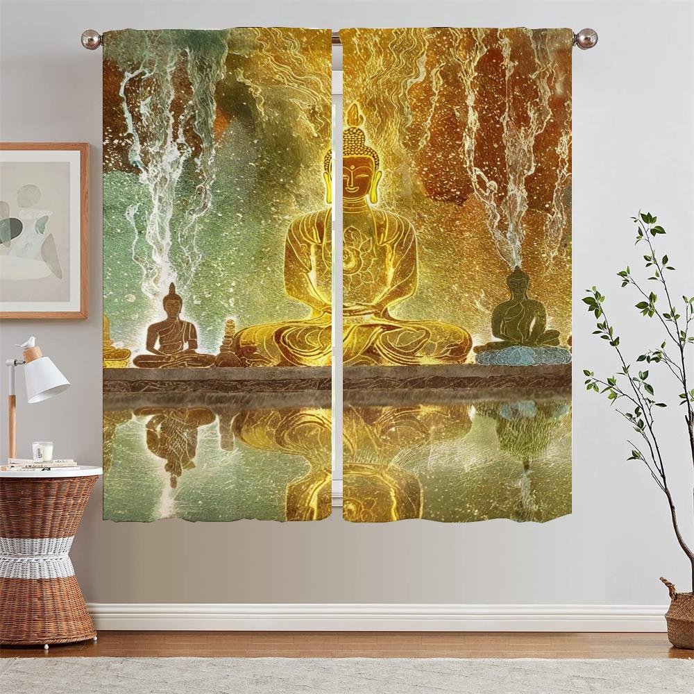 

День купания Будды Рождественские шторы для салона 2 штуки Блэкаут шторы для спальни для дверей Оконная штора для детской комнаты Кудри W50xH70cmx2pcs-CL