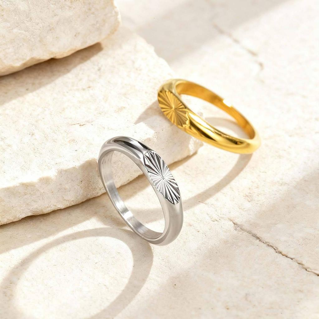 Fashionable Men's & Women's Oval Carved Stainless Steel Ring - RC-734