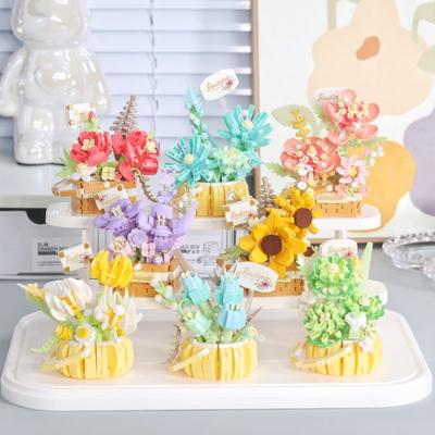 Flower Bouquet Building Blocks Succulents Artificial Basket Kits Bonsai Gardens Bricks DIY Potted Plants Model Toys For Children