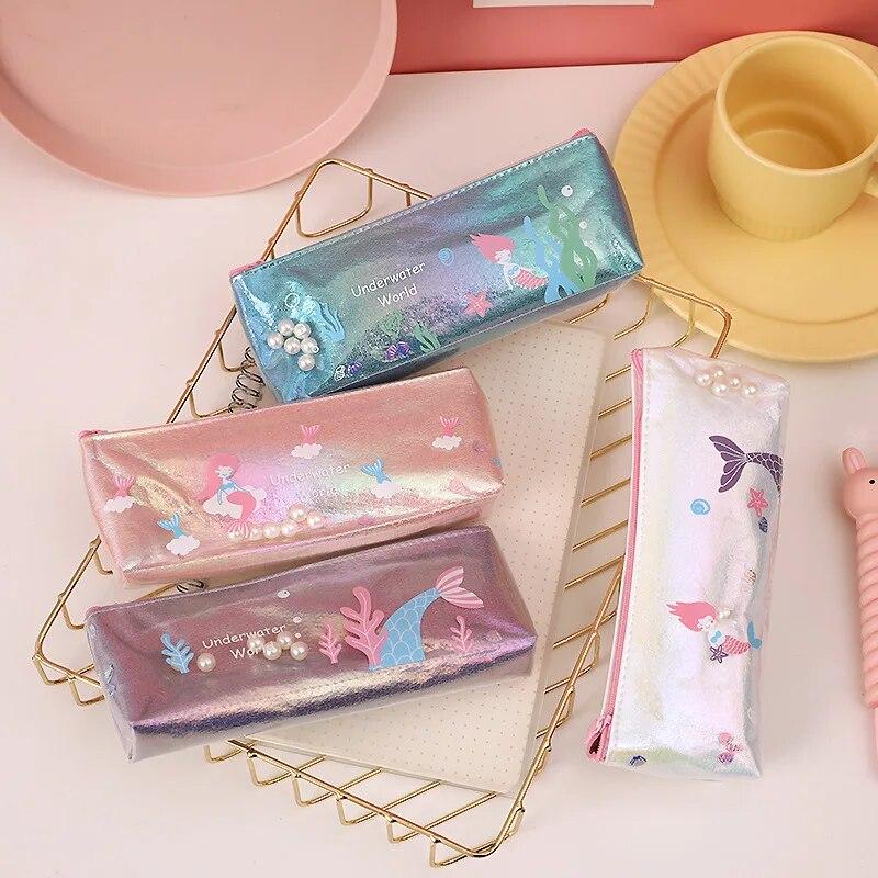 1 Piece Cute Mermaid Pearl Pen Pencil Bag Stationary Receive Tools Makeup Pouch Cosmetics Case