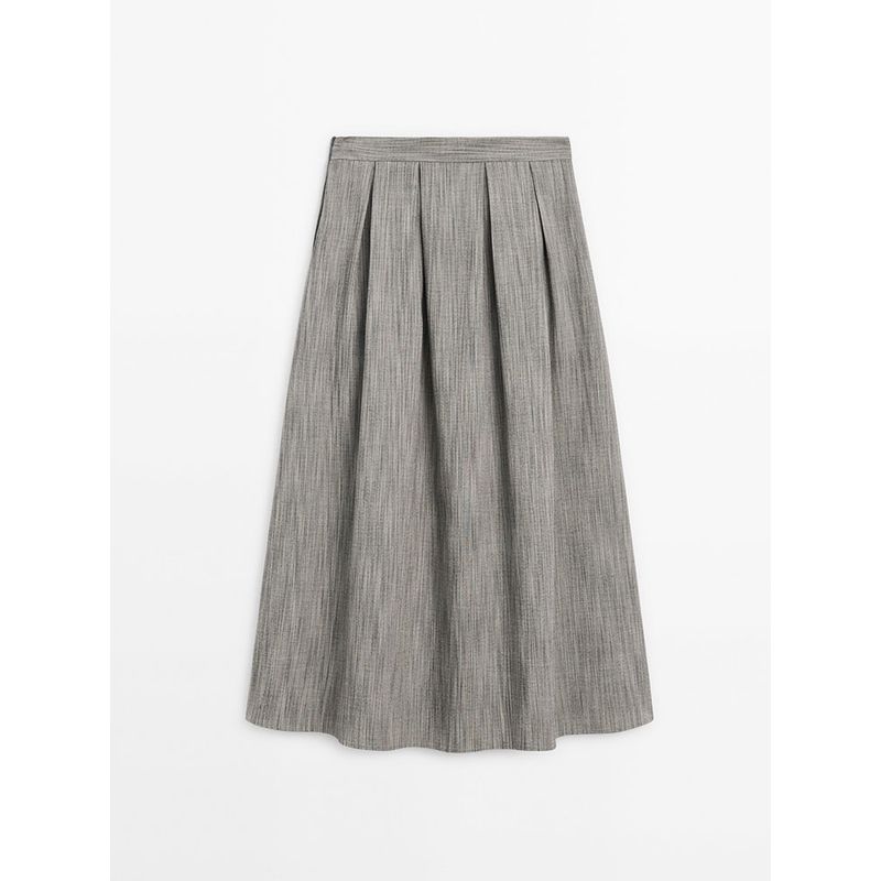 

Za2024 Autumn New Women s Clothing Preppy Style Box Pleated Mid-Length Umbrella Skirt Pleated Skirt 05279279 811 Gray XS