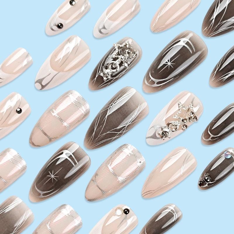 Waterproof Almond False Nail Glamorouses Rhinestones Press On Nail For Parties Event