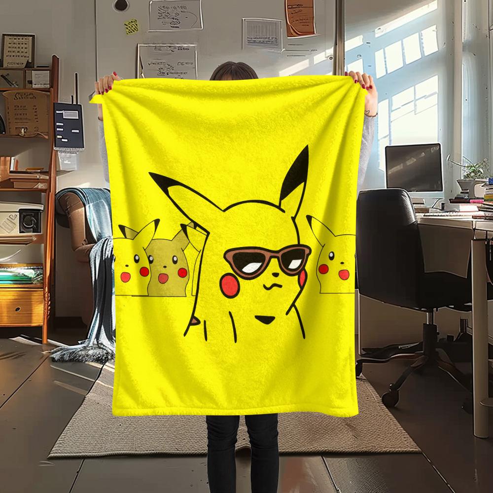 Happy Pikachu  Print Flannel Blanket, High quality Comfortable for All Seasons, Home Decor, Warmth and Comfort