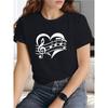 WOMEN'S Soft T-Shirt with Musical Heart Design | Black with White Heart and Music Note Illustration, Comfortable Fit, Casual Round Neck Tee