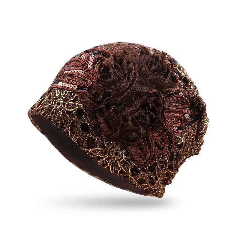 Omen Sequins Lace Turban Cap Flower Muslim Headwear Hat Female Head Wraps Ladies Bonnet Turbante Mejur