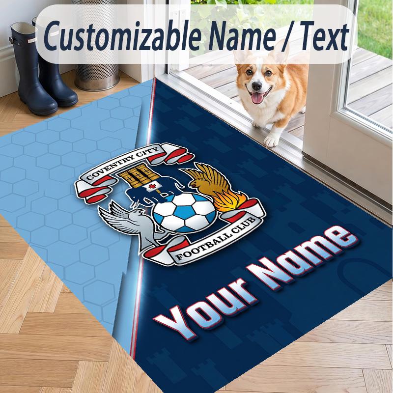 Custom Text Printed Rug Coventry City FC Non Slip Floor Carpet For Home Room Decor