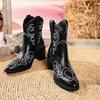 Fashion Woman Western Cowboy Knight Boot Embroidered High Heel Cowgirl Boot Women's 2025 Autumn Pointed Toe Thick Heel Chelsea Boots