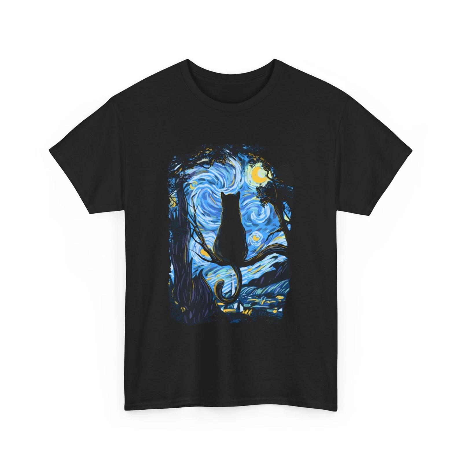 Van Gogh Cat Shirt | Van Gogh Starry Night Cat Shirt | Vintage Black Cat Shirt 5 L