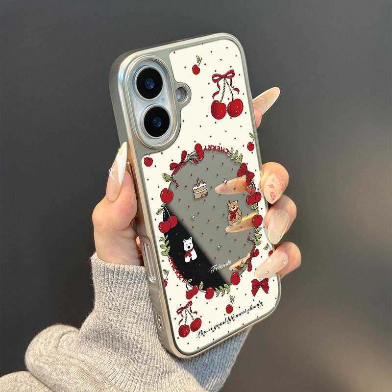 

Cherry bear is suitable for iPhone17ProMax electroplated mobile phone case light luxury mirror apple 17promax