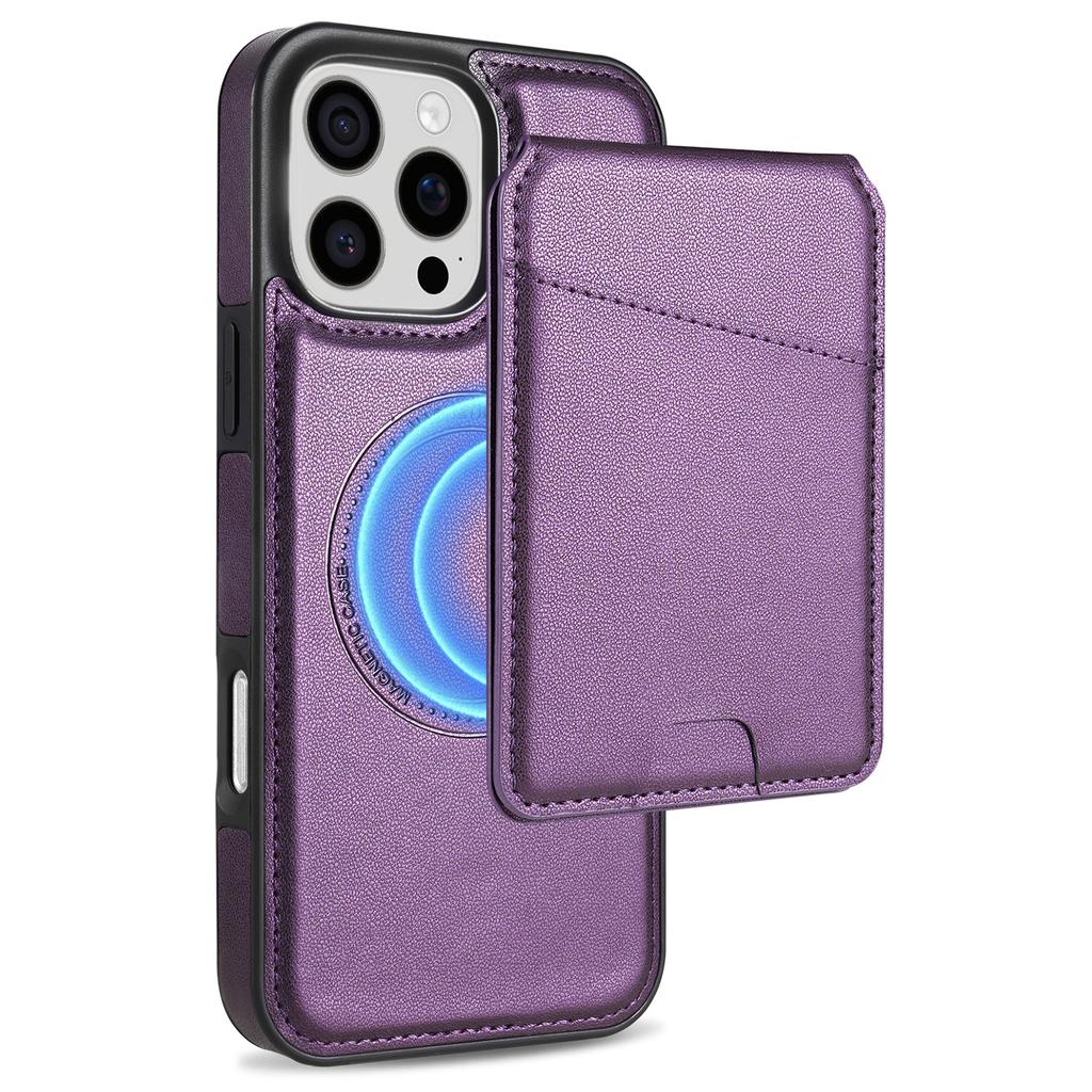For iPhone 16 Pro Max Case Compatible with MagSafe Detachable Card Holder Kickstand Leather Phone Back Cover
