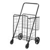 Folding Shopping Cart, Jumbo Grocery Cart with Double Baskets, 360° Swivel Wheels, Heavy Duty Utility Cart, 110 LBS Large Capacity Utility Cart for