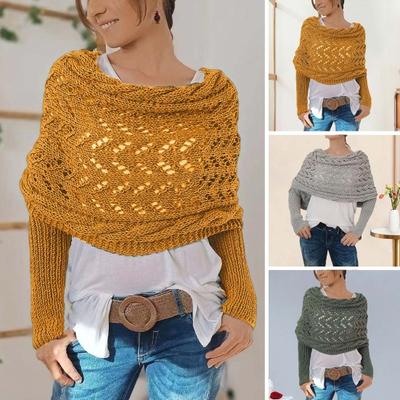 1/2Pcs Knitted Cable Wrap with Sleeves Bohemian Style Sweater Scarf Open Stitch Hollow Crochet Braided Scarf Shawl