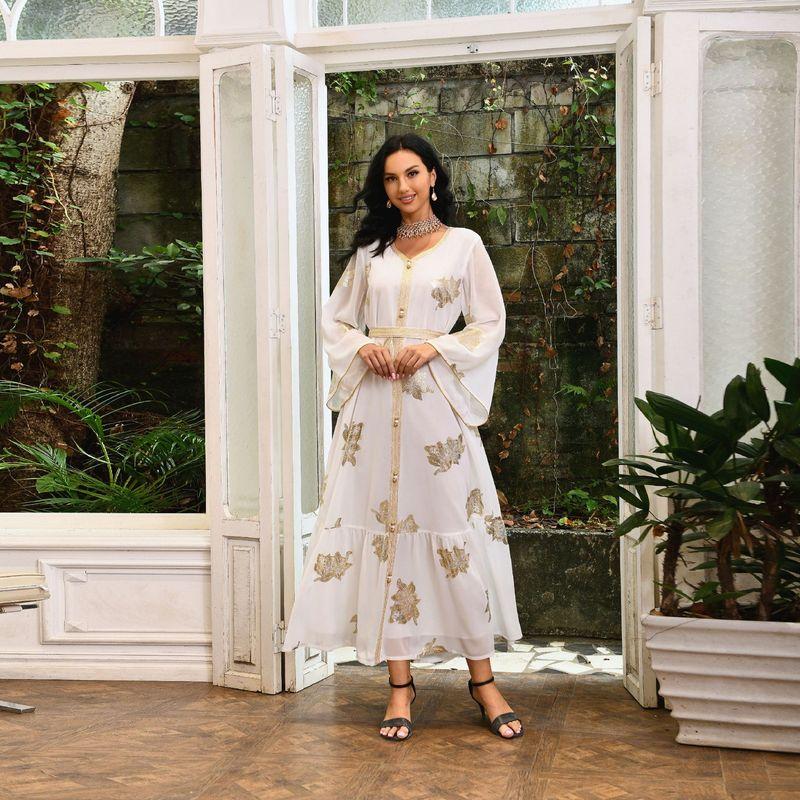 New Arrival New Ethnic Style Fashion Bronzing Chiffon Plus Size V Neck Dress Gilding Chiffon Dress