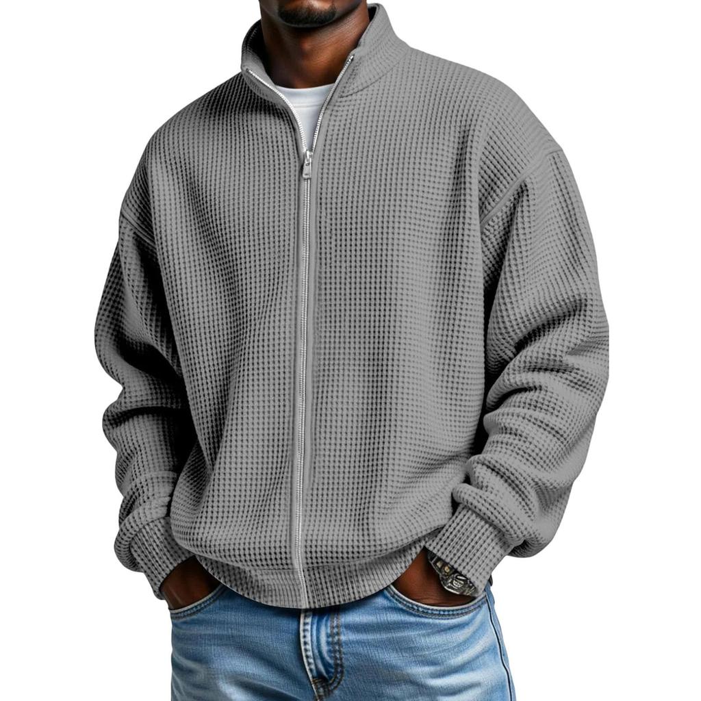 Men Full Zip Up Casual T Shirt Long Sleeve Loose Fit Tops Fall Fashion Regular Fit Cardigan Tops