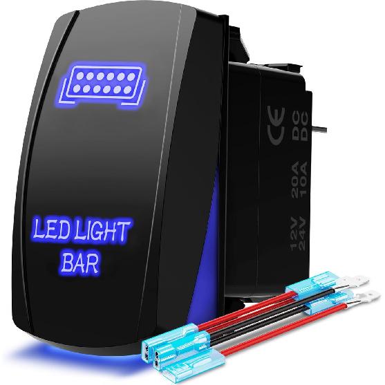MicTuning LS08102 5pin LED Light Bar Rocker Switch, On-Off LED Light, 20A 12V, Green синий
