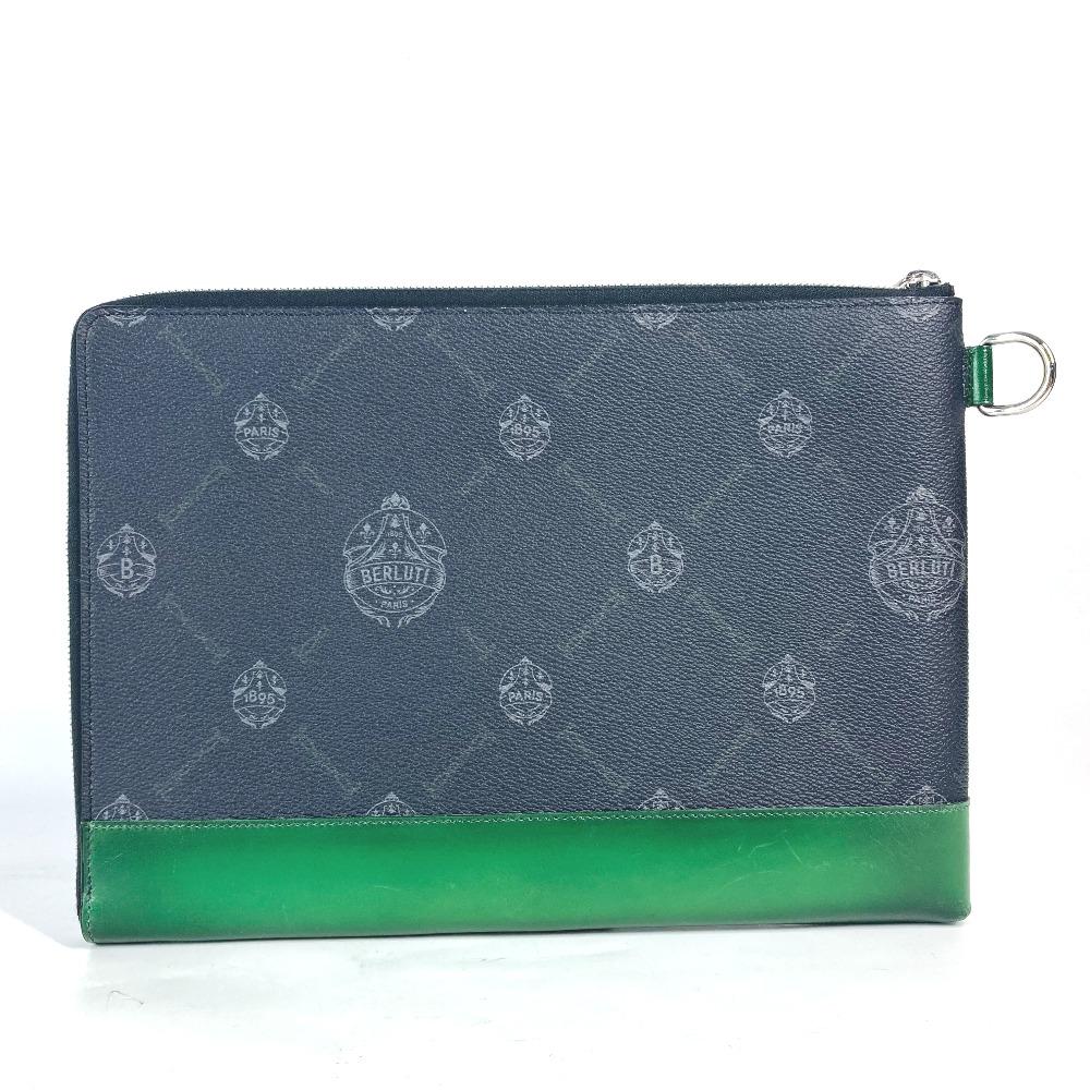 Berluti L-shaped fastener Nino Logo pouch bag Clutch bag PVC/Leather gray/Green