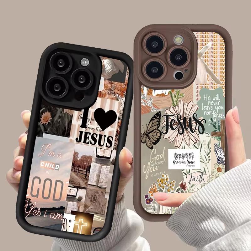 Jesus Collage Pattern Thick Shockproof Phone Case For iPhone 17 Air 16 e 15 14 13 12 11 Pro Max Plus Mini SE Soft Bumper Cover