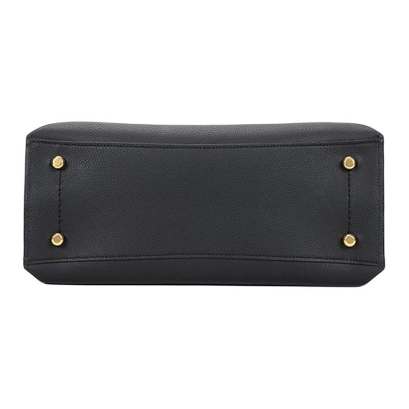 Coach 34 Large Capacity Knob Solid Color Leather Tote Bag Tote Bag Shopping Bag Hand Shoulder Bag Large Size Women's Black