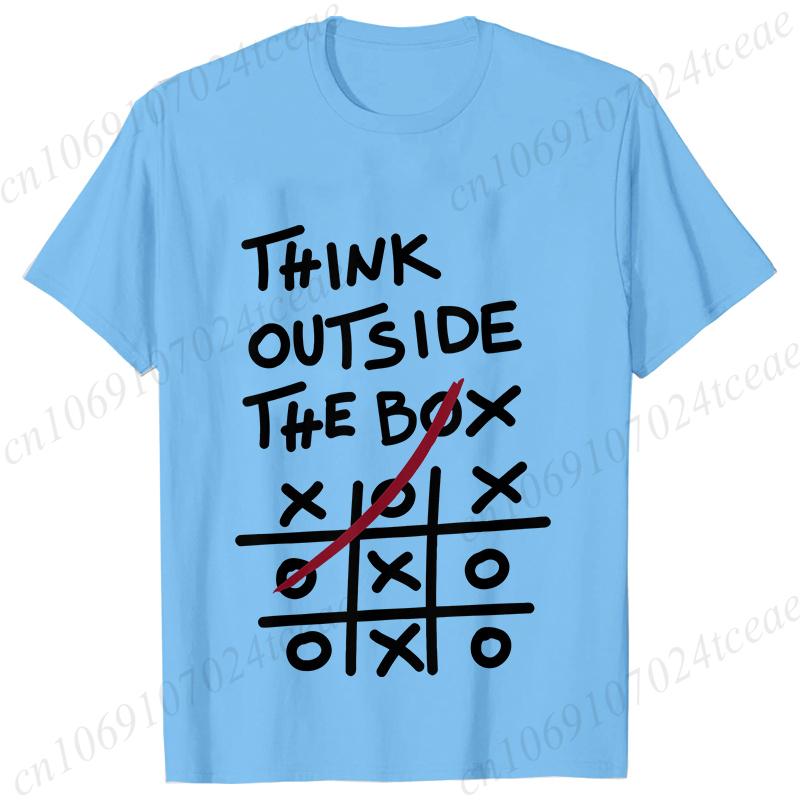 Retro Men's T-Shirt Think Outside The Box Print Short Sleeve T-Shirt Summer Casual Tees Top Loose Oversized T-Shirt for Men