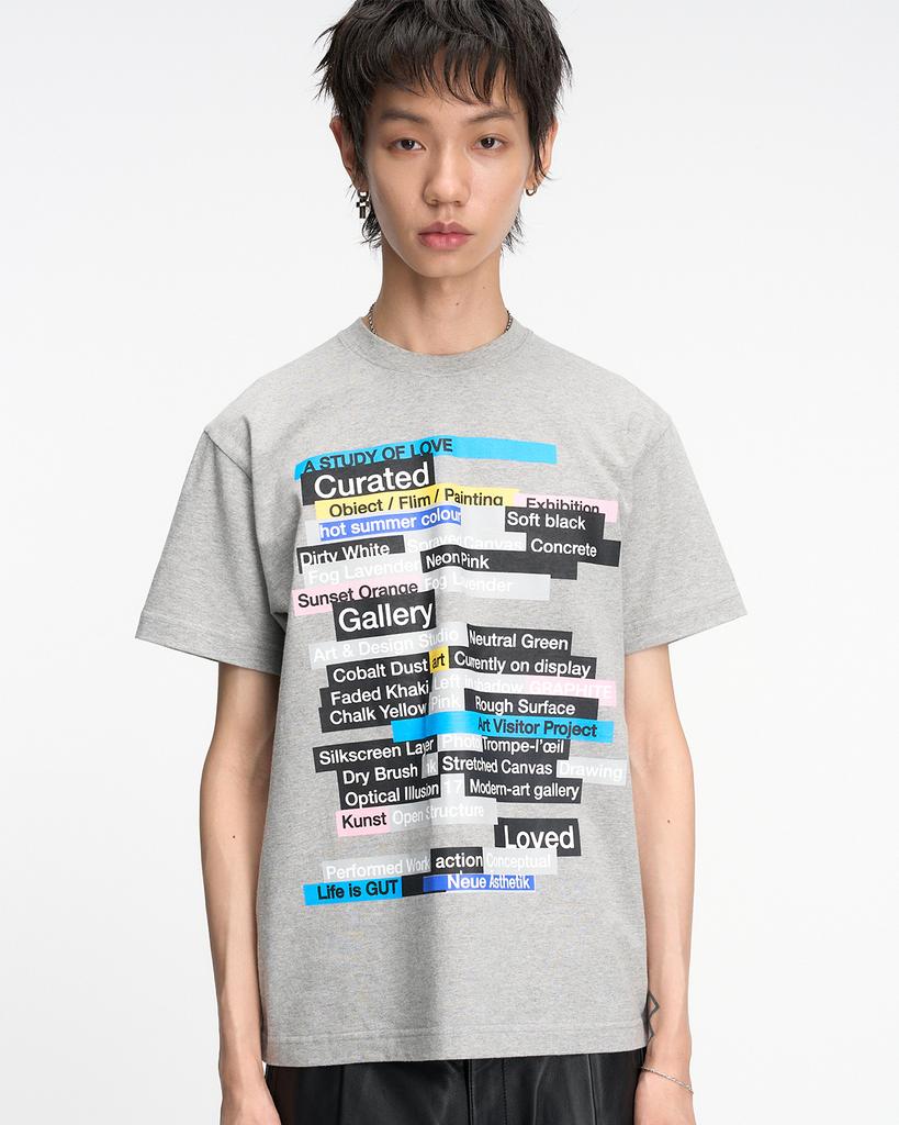 THEMUSEUMVISITOR Multi Text Graffiti T-Shirt (Melange Grey)