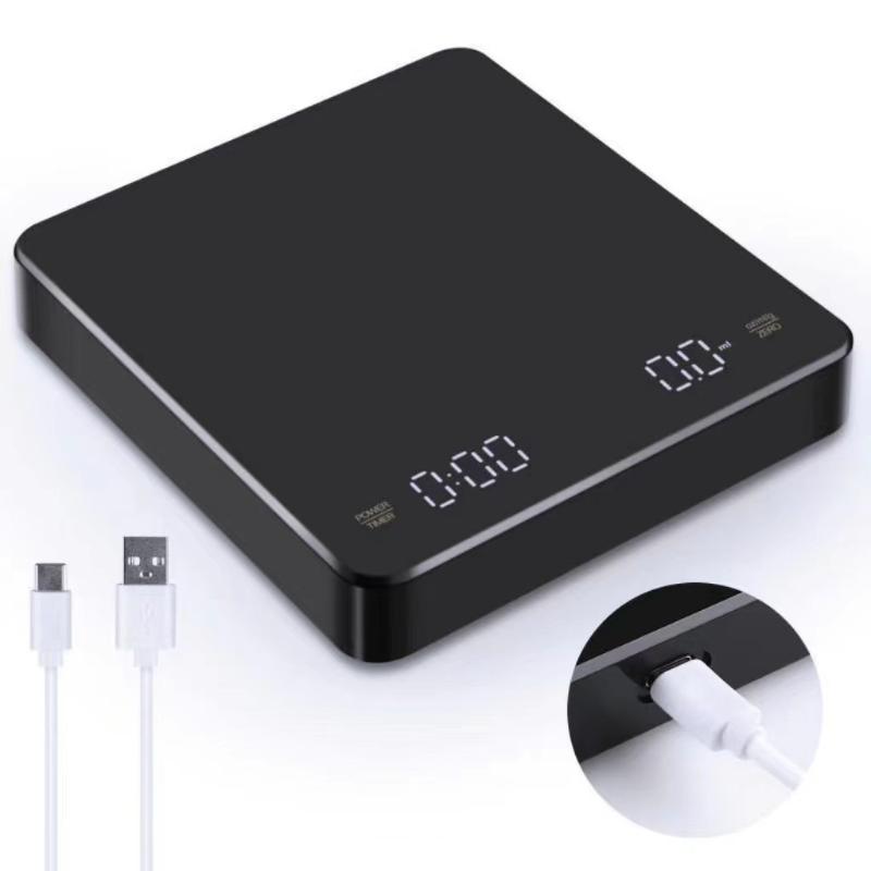Usb Digital Coffee Scale Rechargeable Led Screen 0.1G High Accuracy Kitchen Espresso Brewing Measuring Timer Scale Home Cafe Use
