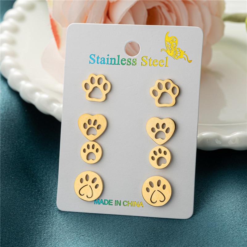 4Pairs/Lot Fashion Stainless Steel Star Moon Stud Earrings Sets for Women Small Flower Porker Dog Earings Jewelry Gift
