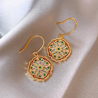 Monet Garden Oil Painting Earrings Women's New Chinese Light Luxury High-end Stud Earrings Temperament Jewelry