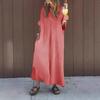 Women's Loose Maxi Dress V-Neck Short Sleeve Long Dress Summer Casual A-Line Beach Sundress